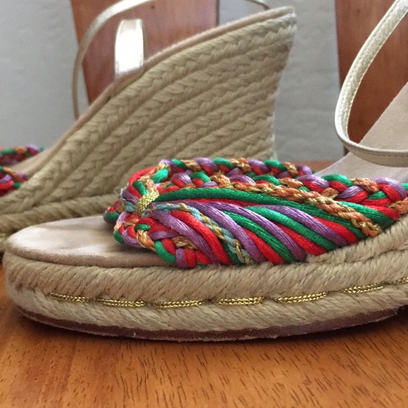 Cole Haan Espadrille Wedge Sandals Gold Shoes - Picture 2 of 8